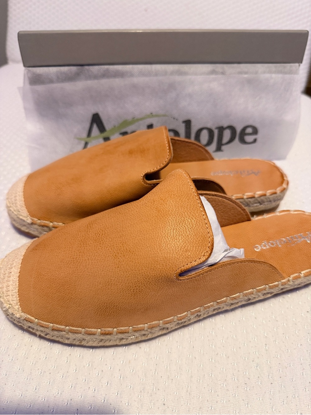 Antelope Tan Leather Espadrille Slip-On Mules